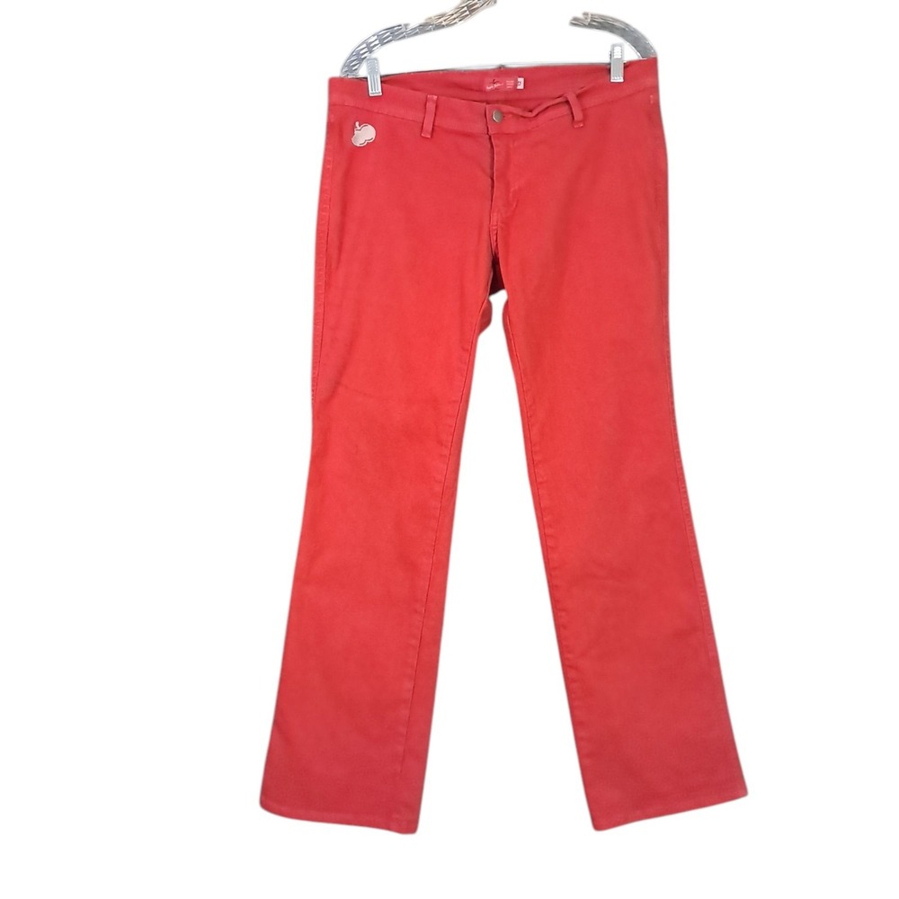 Y2K Red Apple Bottom Jeans Low Rise Apple Embroidered No Back Pockets‎ Size 12 - Picture 2 of 14